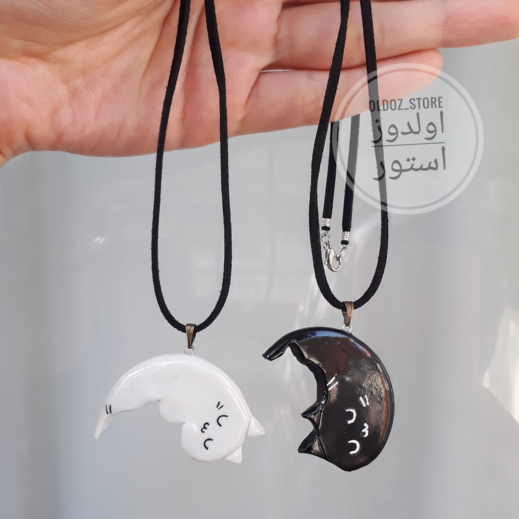 گردنبند ست دوستی دونفره مدل یین و یانگ گربه