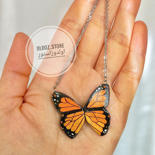 ست گردنبند دوستی مدل پروانه نارنجی مگنتی دونفره