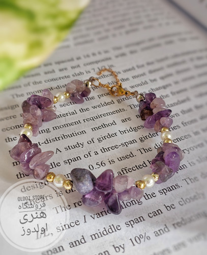 دستبند سنگ آمیتیست و مروارید سنگ انرژی