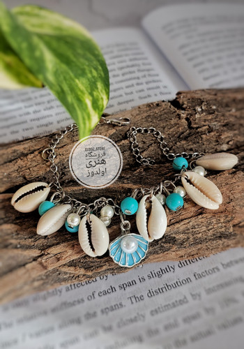دستبند دخترانه دریا مدل صدف و مروارید و سنگ فیروزه